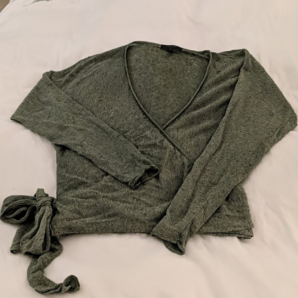 J Crew green linen blend wrap-sweater, S